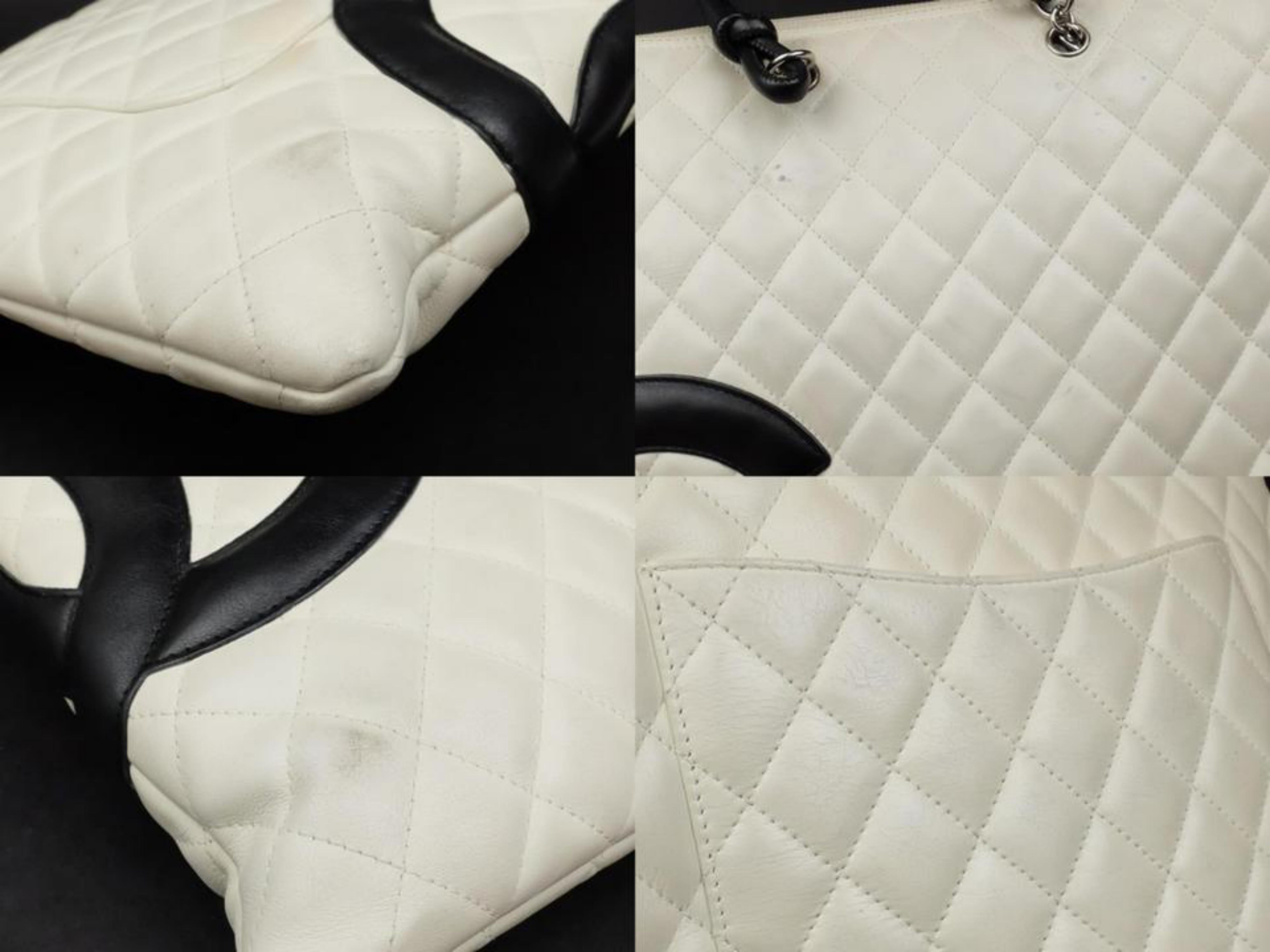 Chanel Cambon Ligne Flat 226873 White X Black Quilted Leather Tote For Sale 6