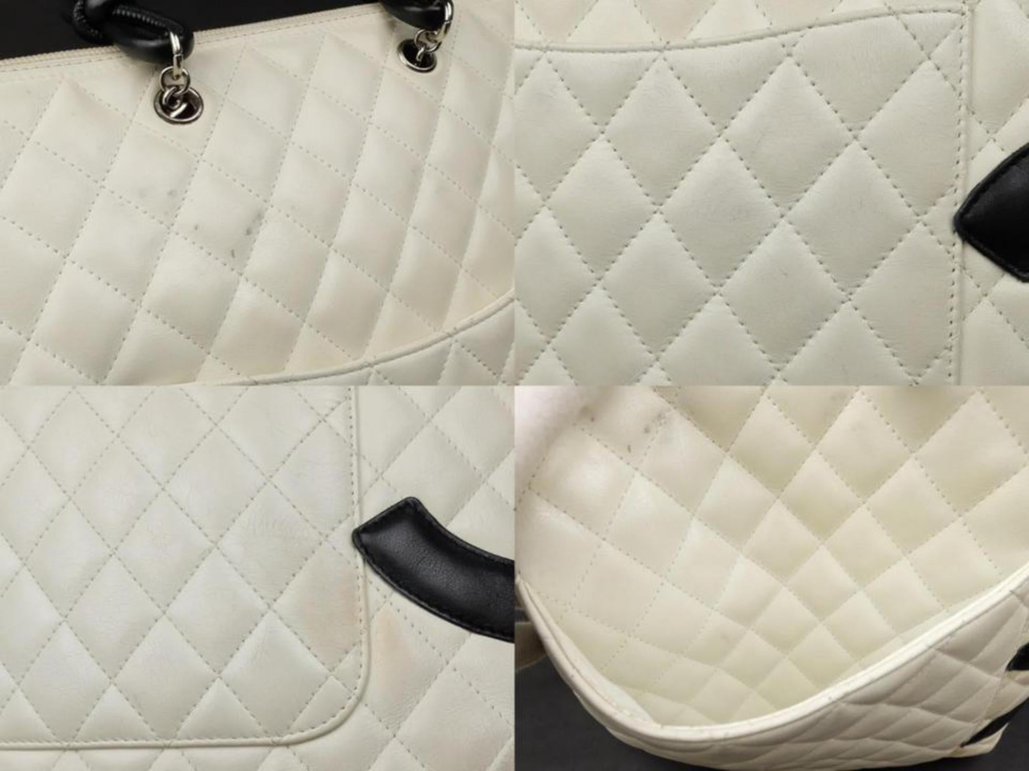 Chanel Cambon Ligne Flat 226873 White X Black Quilted Leather Tote For Sale 5