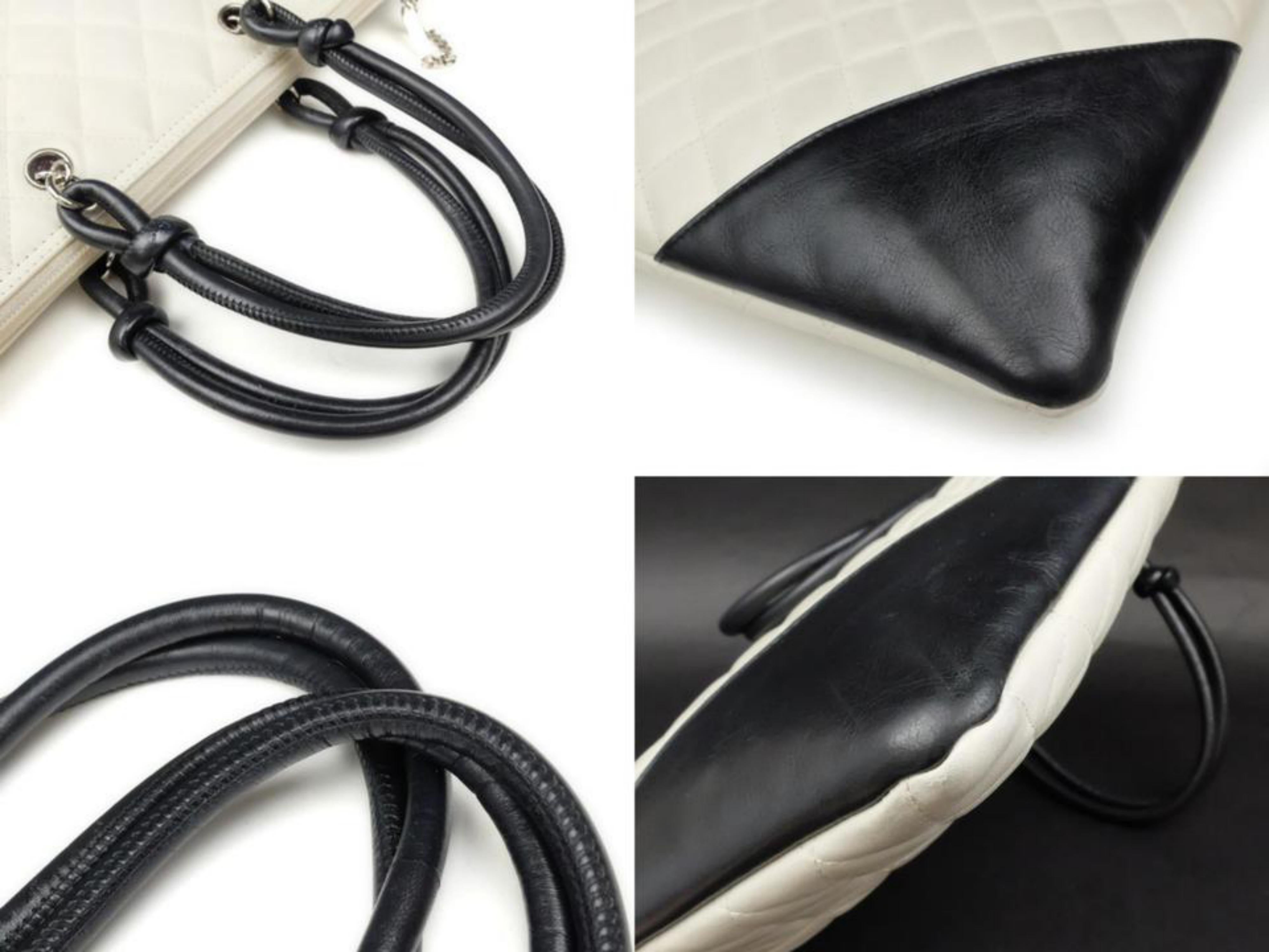 Chanel Cambon Ligne Flat 226873 White X Black Quilted Leather Tote For Sale 1