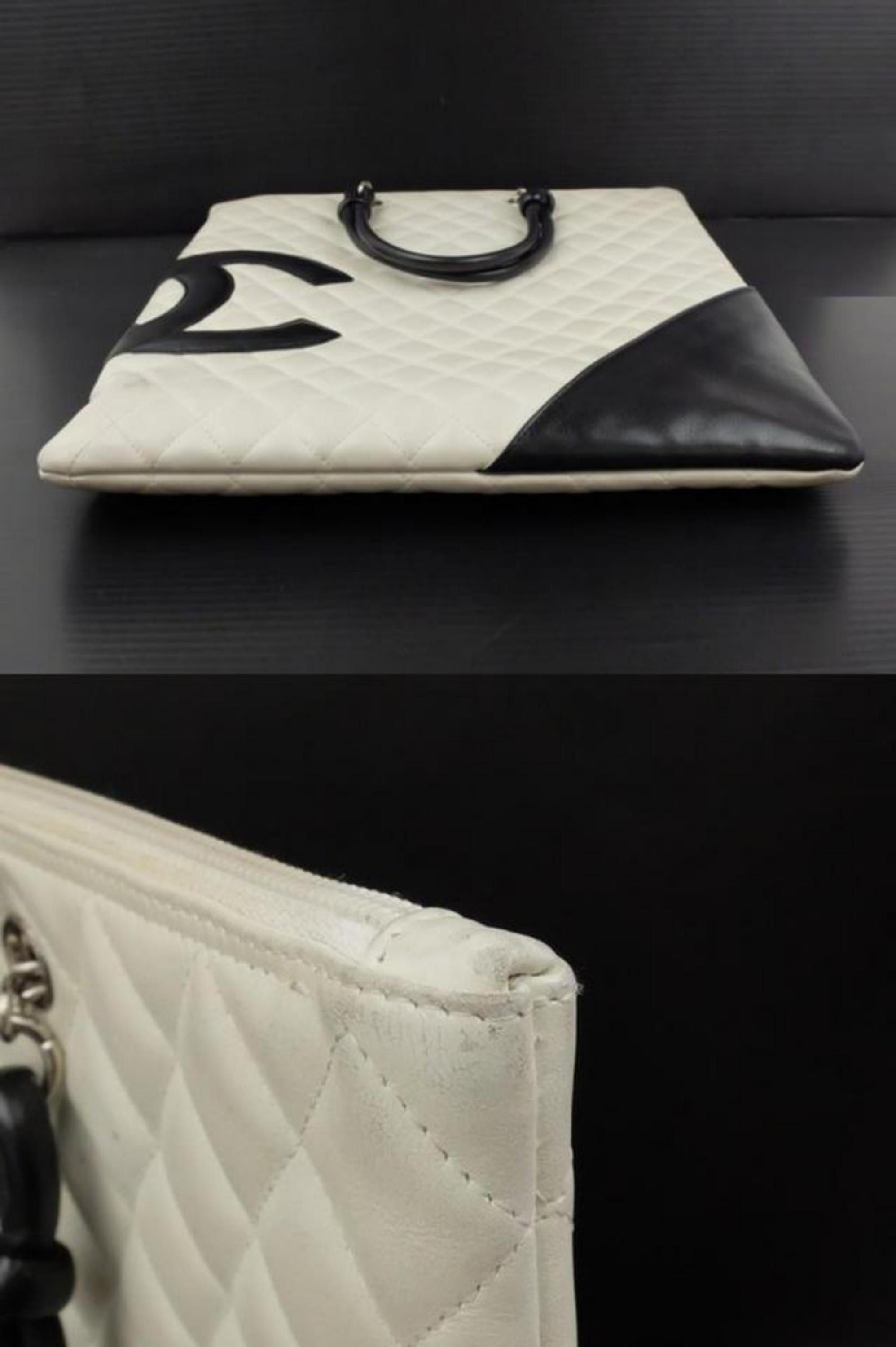 Chanel Cambon Ligne Flat 226873 White X Black Quilted Leather Tote For Sale 3