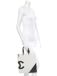 Chanel Cambon Ligne Flat 226873 White X Black Quilted Leather Tote