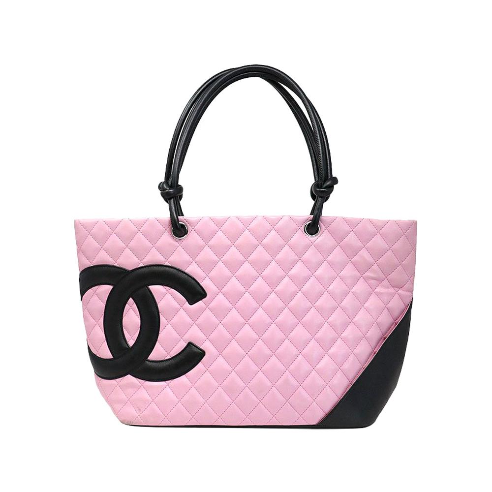 Chanel Cambon Ligne pink and black quilted small tote bag