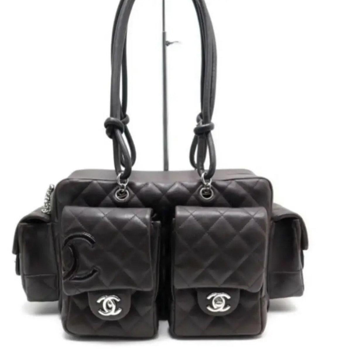 CHANEL Cambon Ligne Reporter Sac en cuir d'agneau matelassé marron Bon état - En vente à Krakow, PL