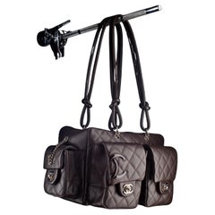 CHANEL Cambon Ligne Reporter Quilted Brown Lambskin Bag