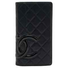 Chanel Cambon Line Lambskin Leather Round Zip Wallet Organizer Black
