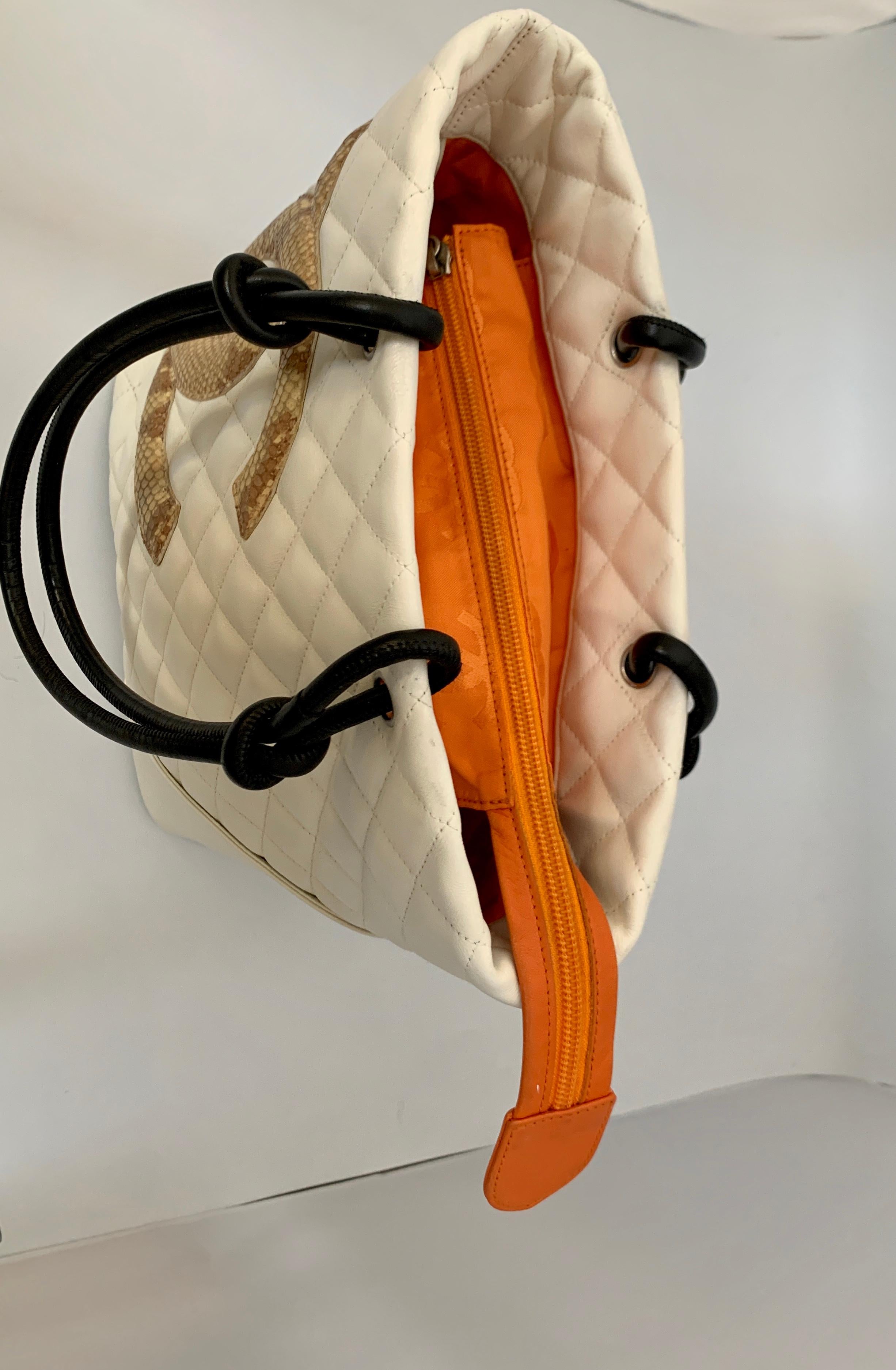 CHANEL Cambon Line Medium Tote Bag COCO Mark CC mark Tote Bag leather White   3