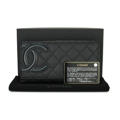 CHANEL Cambon Long Flap Wallet Black Calfskin with Silver Hardware 2013