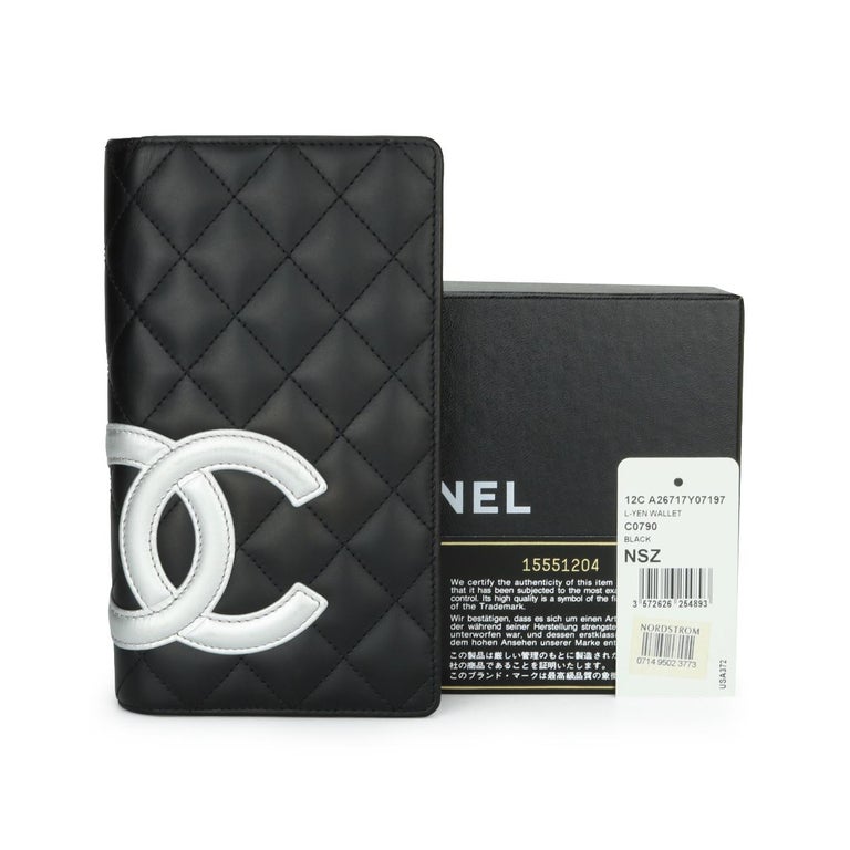 CHANEL Cambon Long Wallet Black and Silver Calfskin with Silver