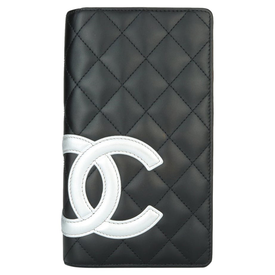 CHANEL Cambon Lange Brieftasche Schwarz und Silber Kalbsleder mit Silber Hardware 2012
