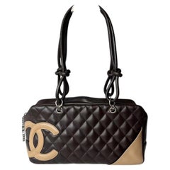 Chanel Cambon Medium Shoulder Bag Chocolate Brown Calfskin Leather CC Logo
