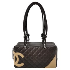 Chanel Cambon Medium Shoulder Bag Chocolate Brown Calfskin Leather Double Strap