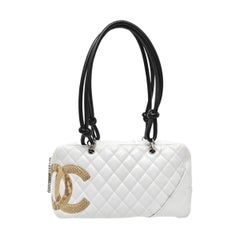 Chanel Cambon Medium Shoulder Bag White Calfskin Leather  CC Logo