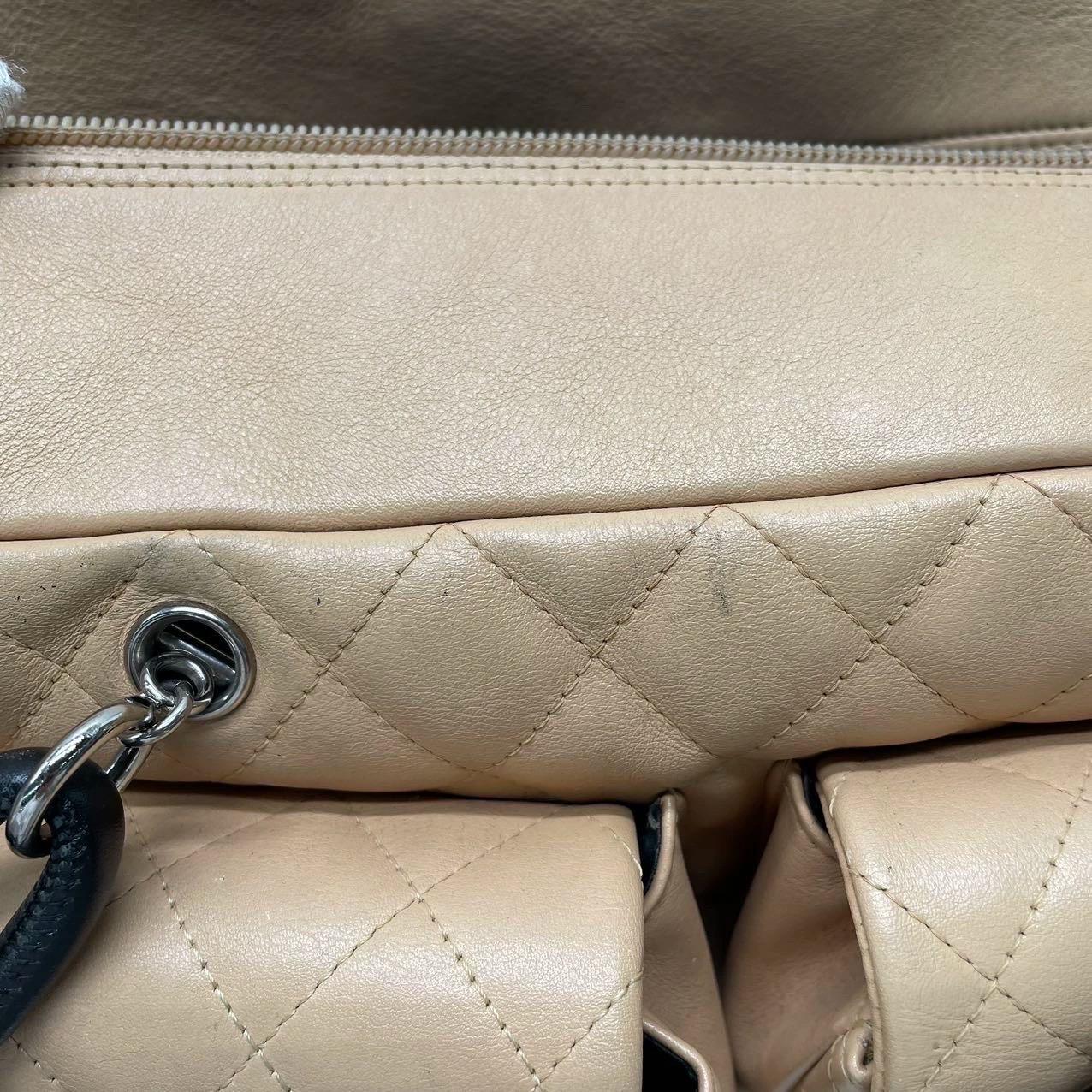 Chanel Cambon Multi-pocket Ligne Reporter Bag Large Beige Calfskin Leather For Sale 6