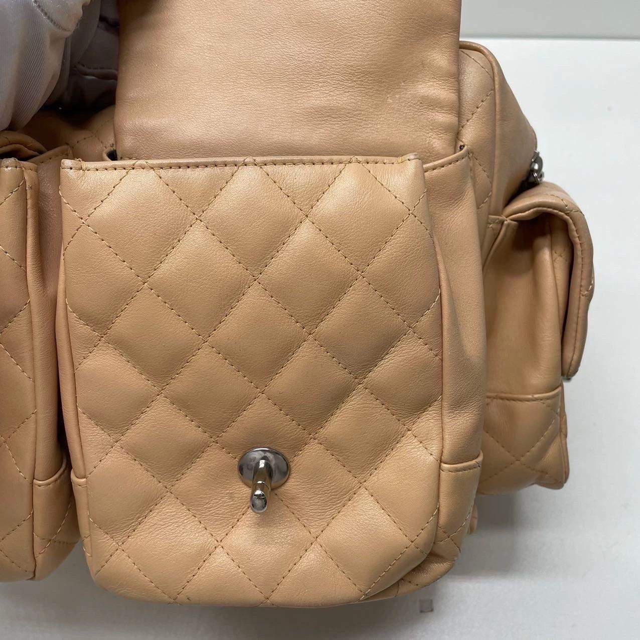 Chanel Cambon Multi-pocket Ligne Reporter Bag Large Beige Calfskin Leather For Sale 9