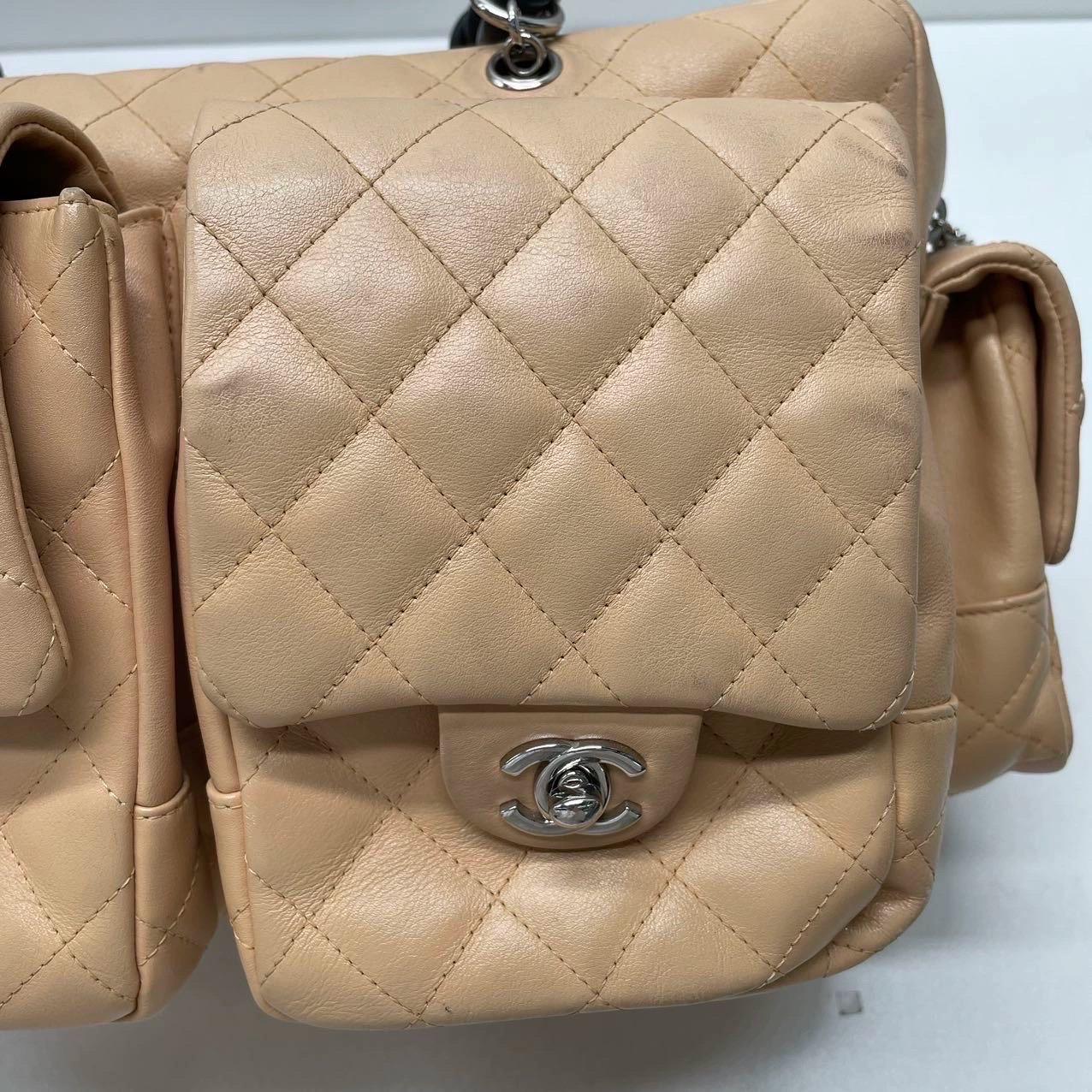 Chanel Cambon Multi-pocket Ligne Reporter Bag Large Beige Calfskin Leather For Sale 5