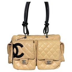 Chanel Cambon Borsa Ligne Reporter multitasche grande in pelle di vitello beige