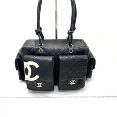 Chanel Cambon Multi-pocket Ligne Reporter Bag Large Black Calfskin Leather White