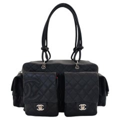 Chanel Cambon Multi-pocket Ligne Reporter Bag Large Black CC Black Leather