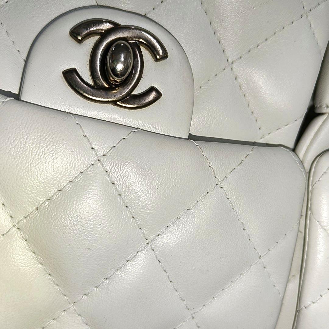 Chanel Cambon Multi-pocket Ligne Reporter Bag Large White Calfskin Leather 1