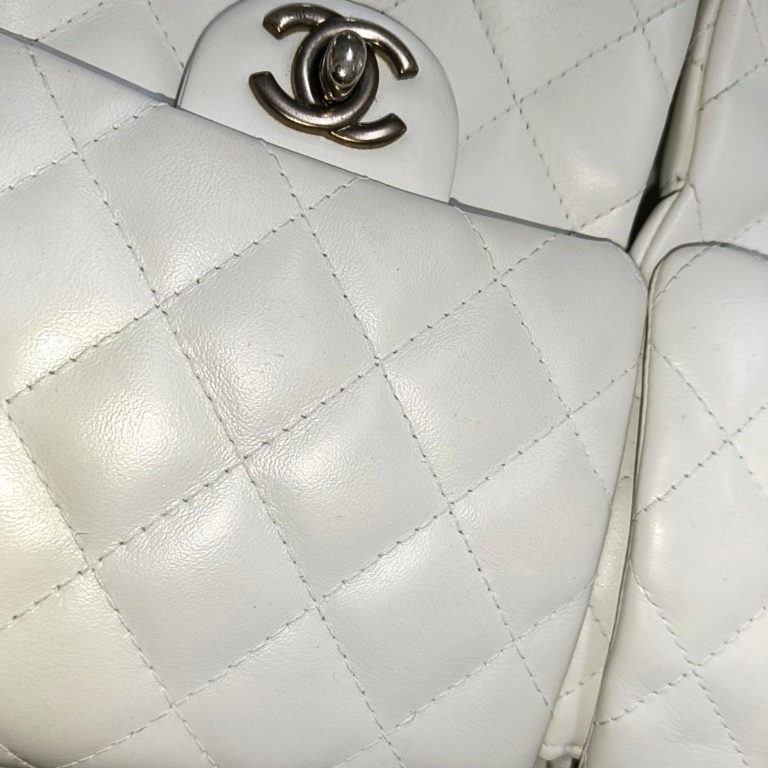 Chanel Cambon Multi-pocket Ligne Reporter Bag Large White Calfskin Leather 2