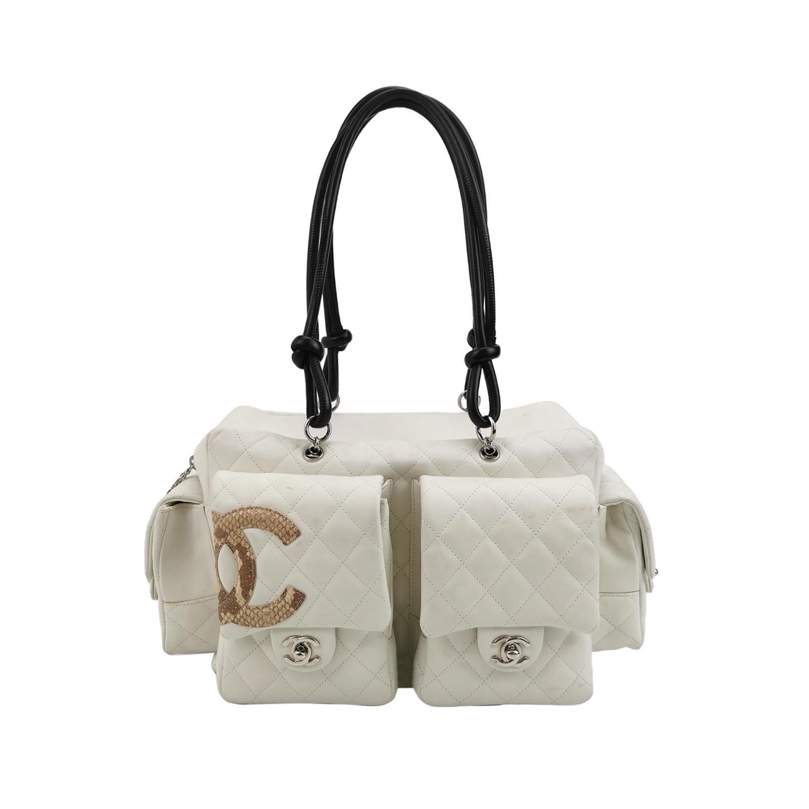 Chanel Cambon Multi-pocket Ligne Reporter Bag Large White Calfskin Leather For Sale