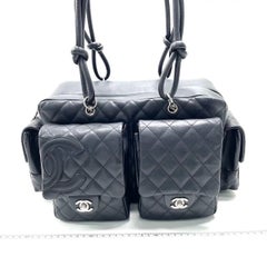 Chanel Cambon Multi-pocket Ligne Reporter Bag Medium Black CC Black Leather