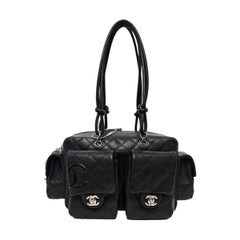 Chanel Cambon Multi-pocket Ligne Reporter Bag Medium Black CC Black Leather
