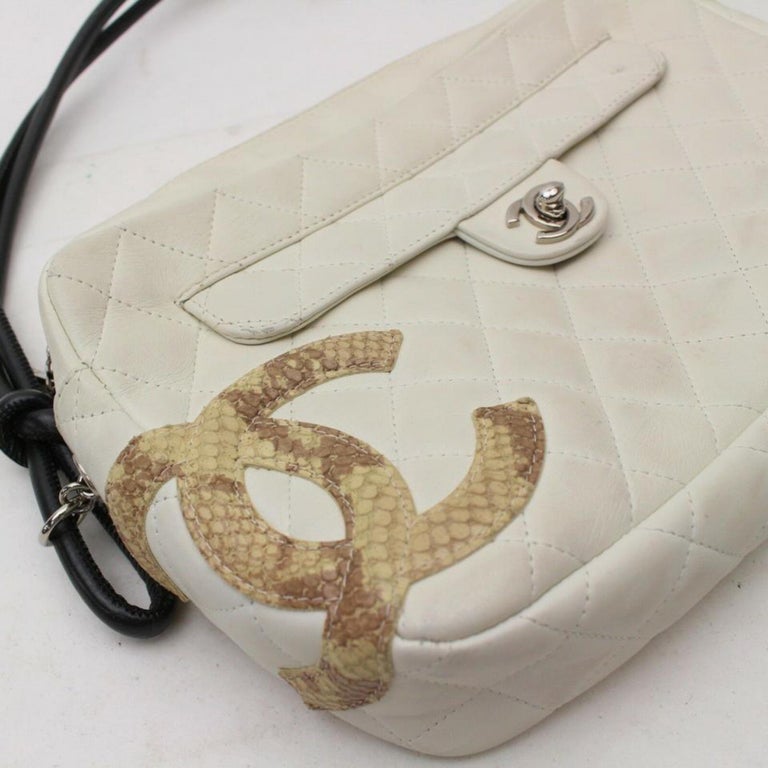 Chanel Cambon Python Quilted Ligne Flap 870036 White Leather Shoulder ...