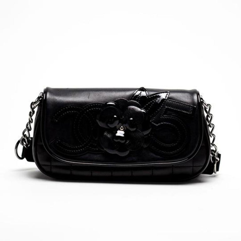 Chanel Cambon Quilted Lambskin Camellia No. 5 Flap Black Leather Shoulder  Bag For Sale at 1stDibs