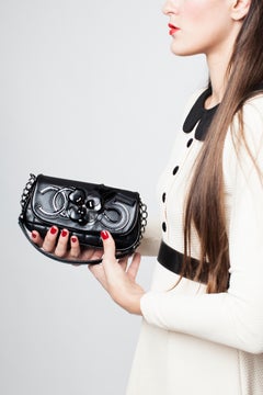 Chanel 2005 Cambon Quilted Lambskin Camellia No. 5 Flap Black Leather Bag