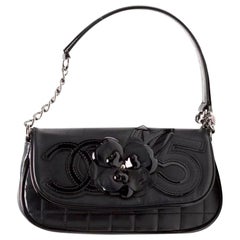 Chanel Cambon Quilted Lambskin Camellia No. 5 Flap Black Leather Shoulder Bag