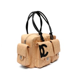 Chanel Cambon Reporter Bag Beige Cuir matelassé avec CC Logo et Silver Hardwar