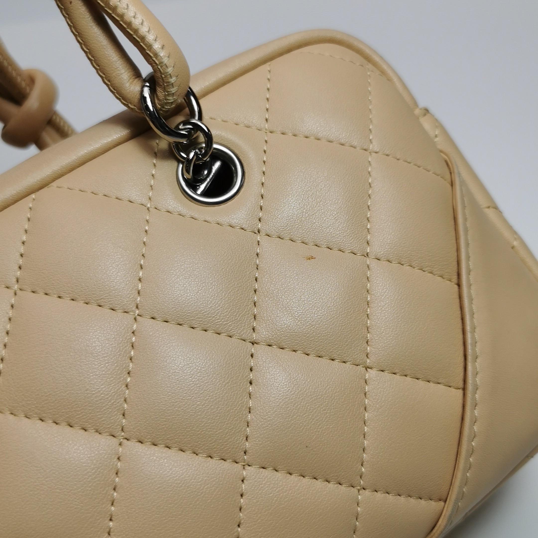 Chanel Cambon Small Shoulder Bag Beige Calfskin Leather Double Strap For Sale 10