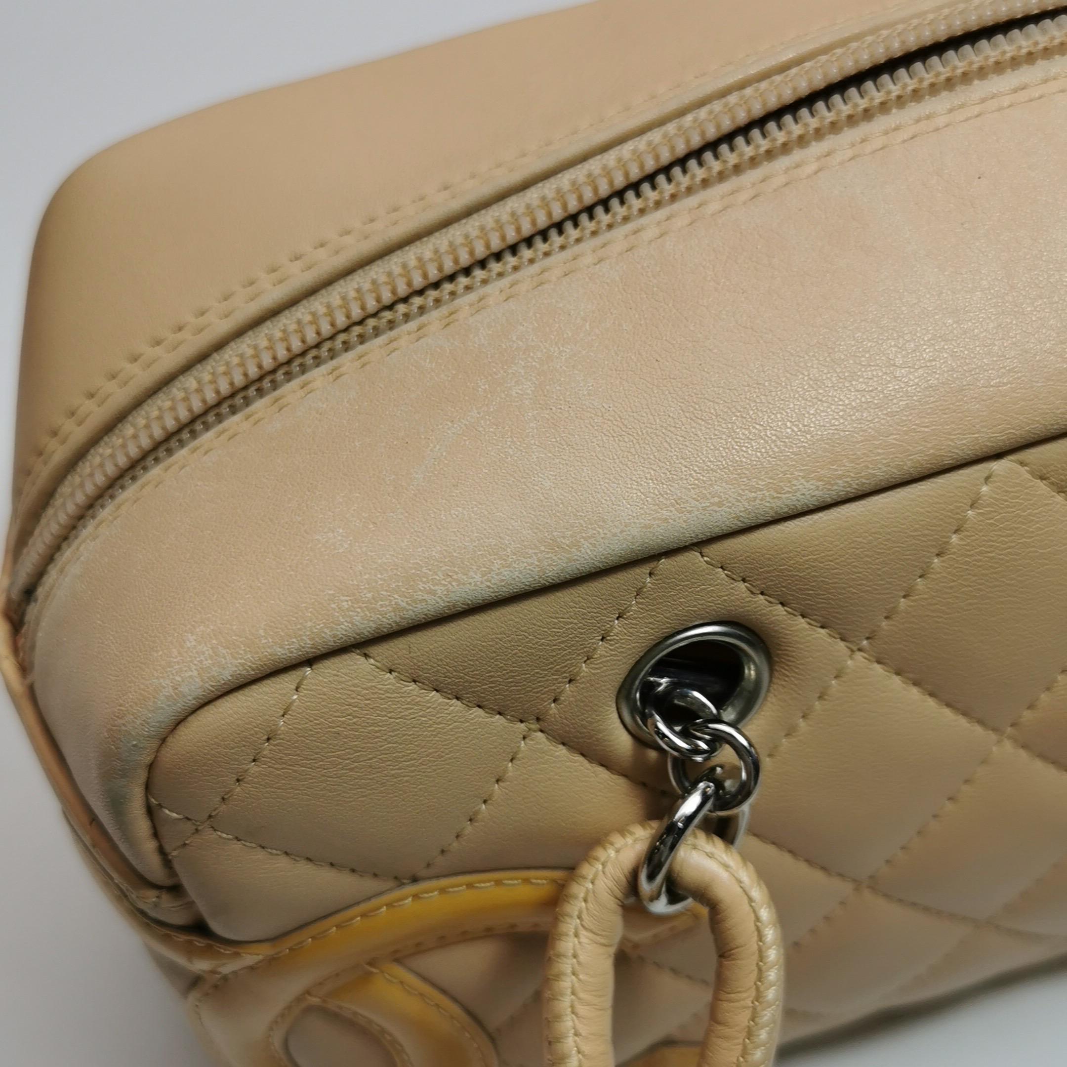 Chanel Cambon Small Shoulder Bag Beige Calfskin Leather Double Strap For Sale 12