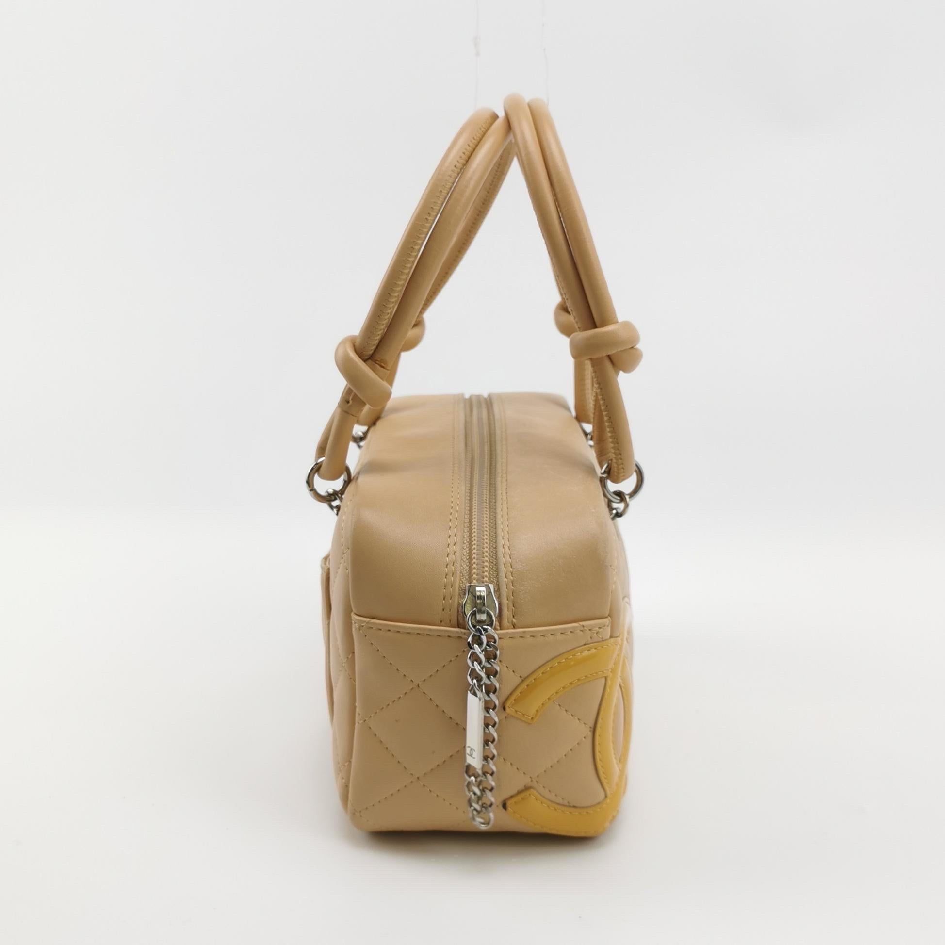 Chanel Cambon Small Shoulder Bag Beige Calfskin Leather Double Strap In Good Condition For Sale In AUBERVILLIERS, FR