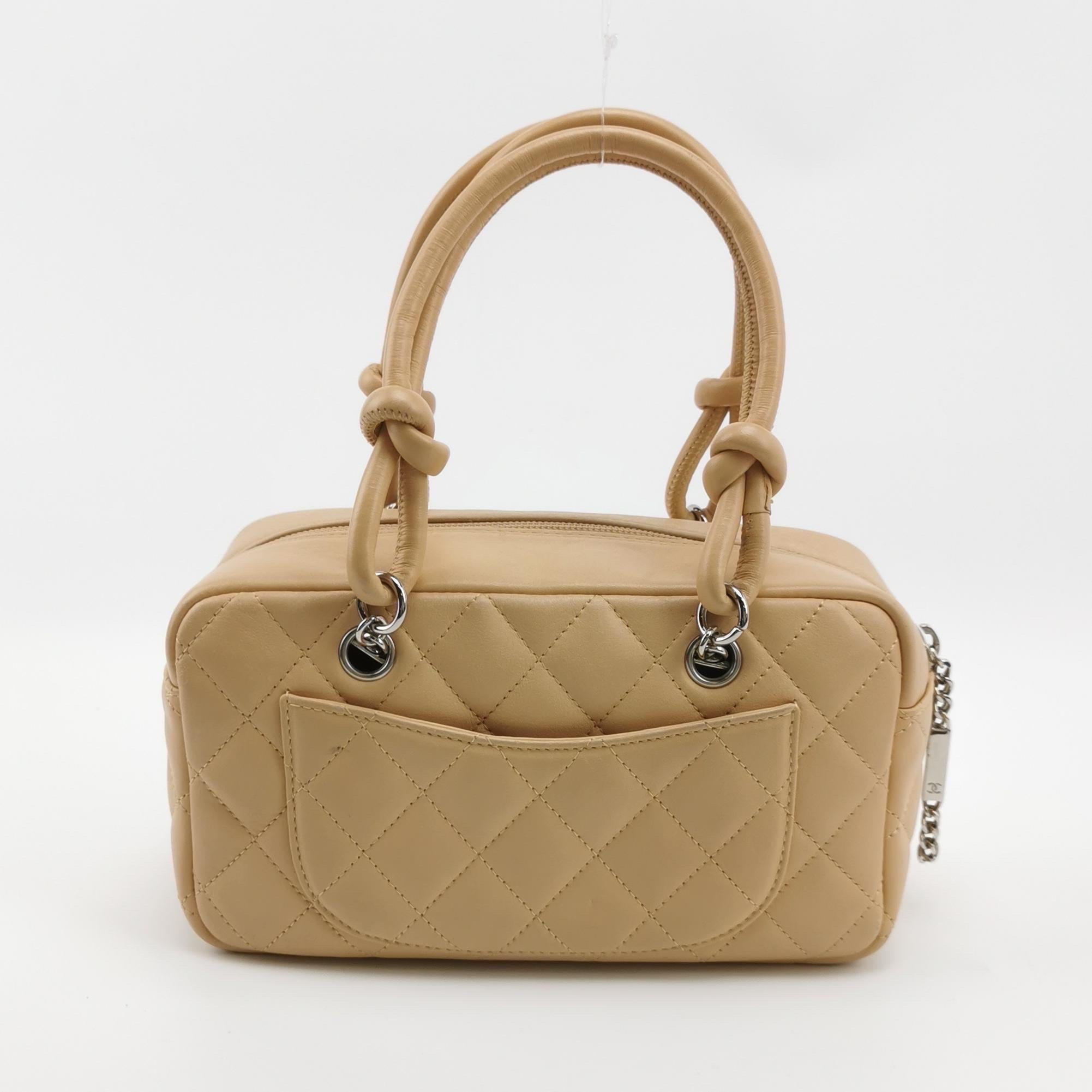 Chanel Cambon Small Shoulder Bag Beige Calfskin Leather Double Strap For Sale 1