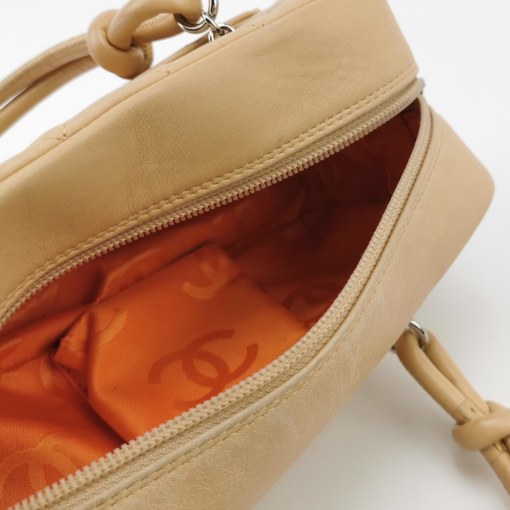 Chanel Cambon Small Shoulder Bag Beige Calfskin Leather Double Strap For Sale 3