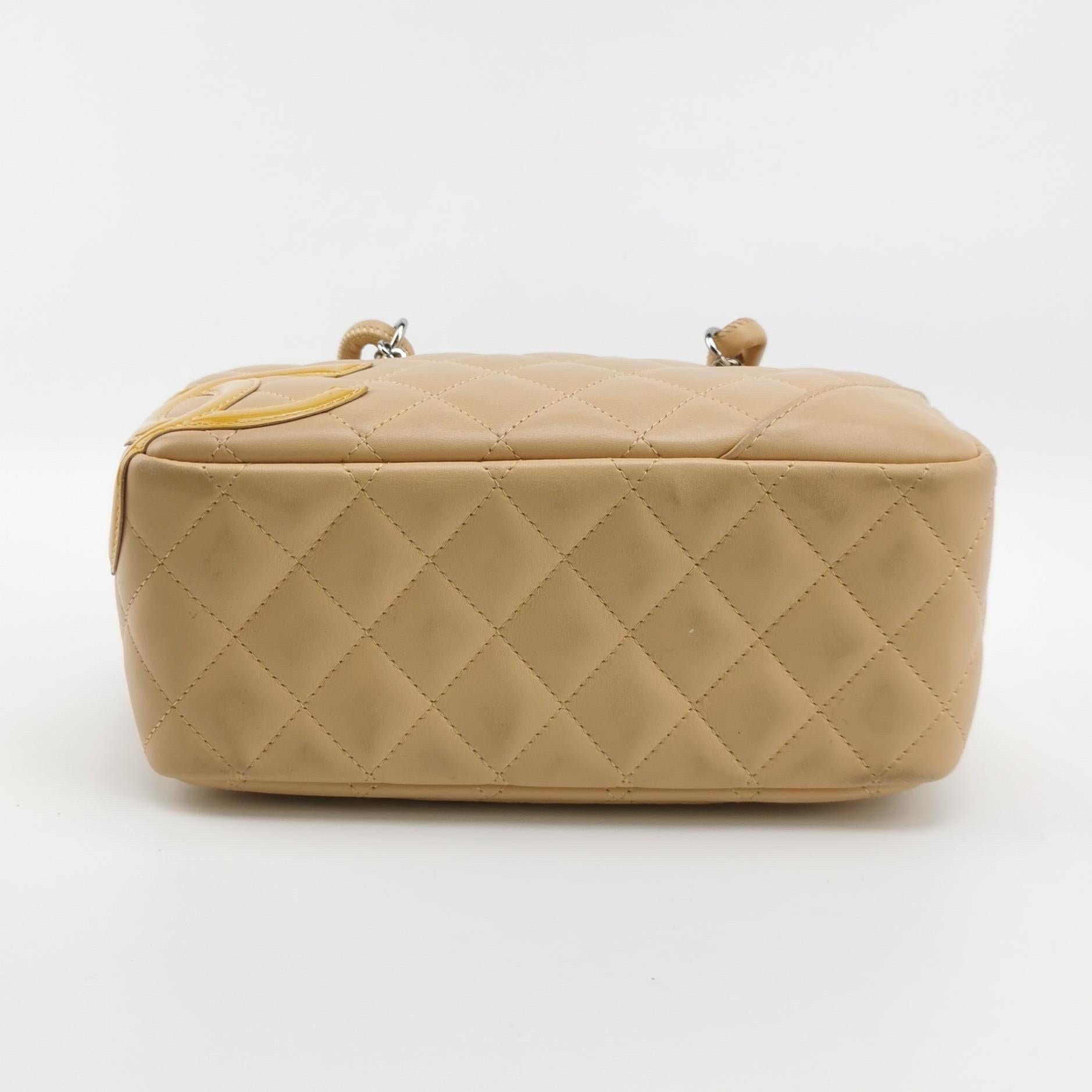 Chanel Cambon Small Shoulder Bag Beige Calfskin Leather Double Strap For Sale 4