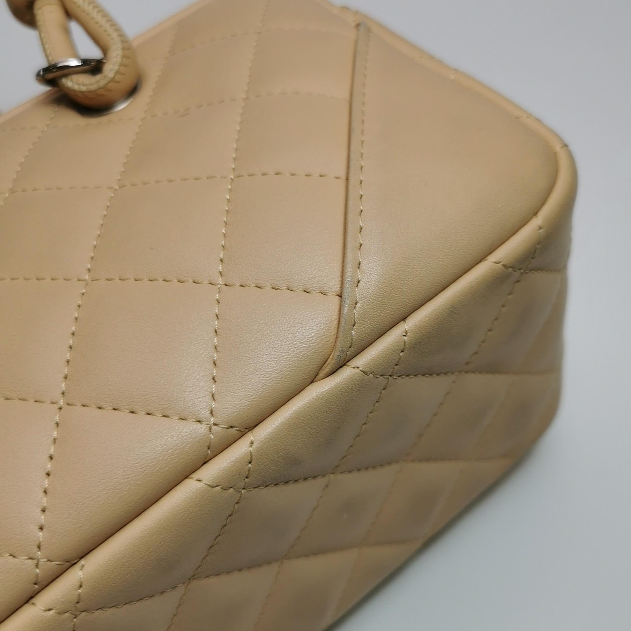 Chanel Cambon Small Shoulder Bag Beige Calfskin Leather Double Strap For Sale 5