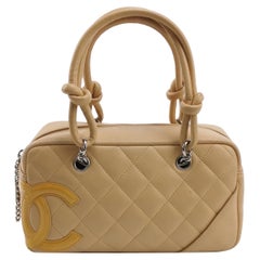 Chanel Cambon Bolso Pequeño Beige Piel de Becerro Doble Correa