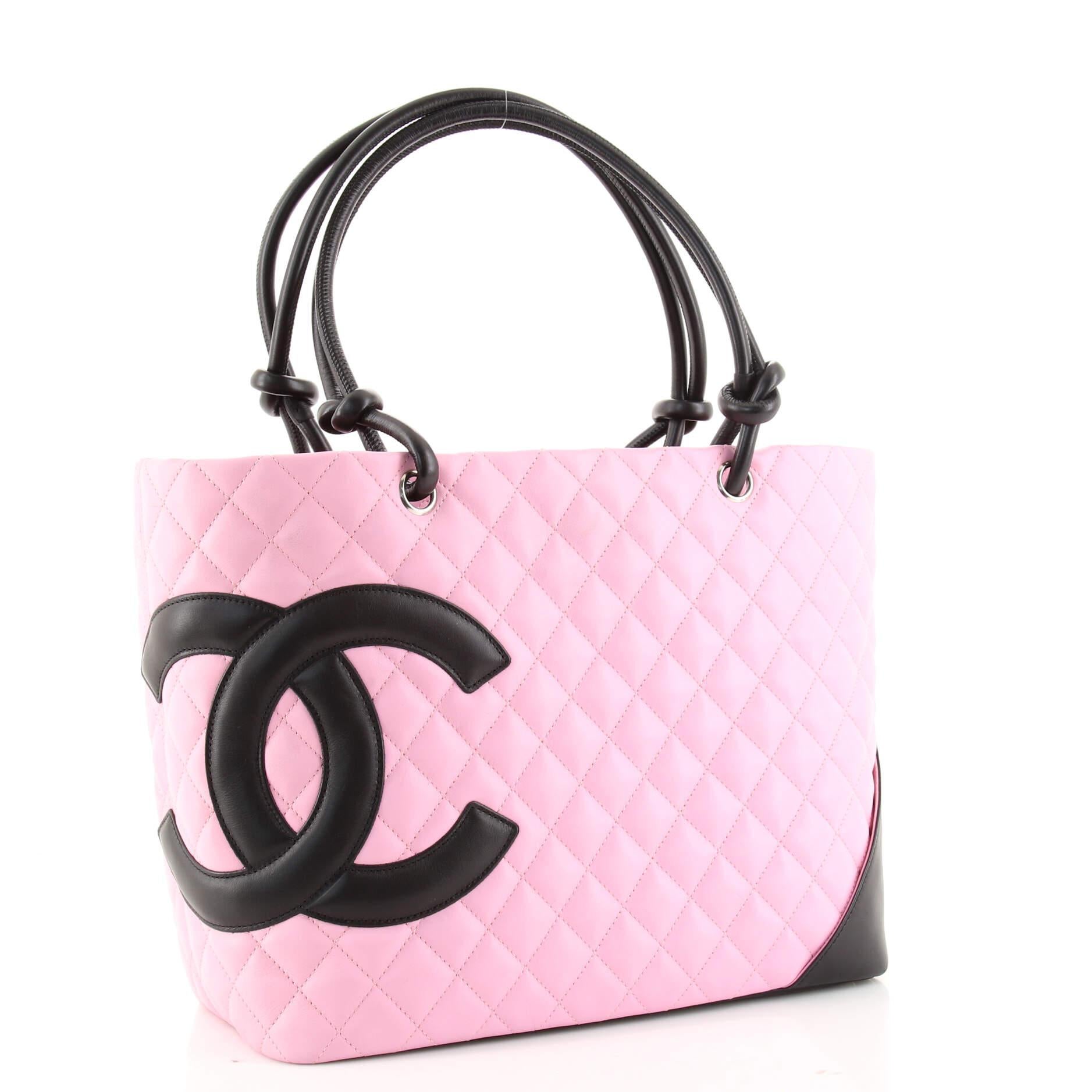 Pink Chanel Cambon Tote Quilted Leather Large