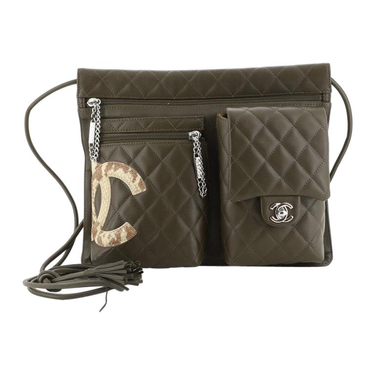 Chanel White/Brown Quilted Leather/Snakeskin Cambon Ligne Flap Wallet