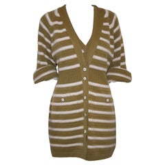 Chanel Camel and Ivory Cashmere Striped Twin Set 