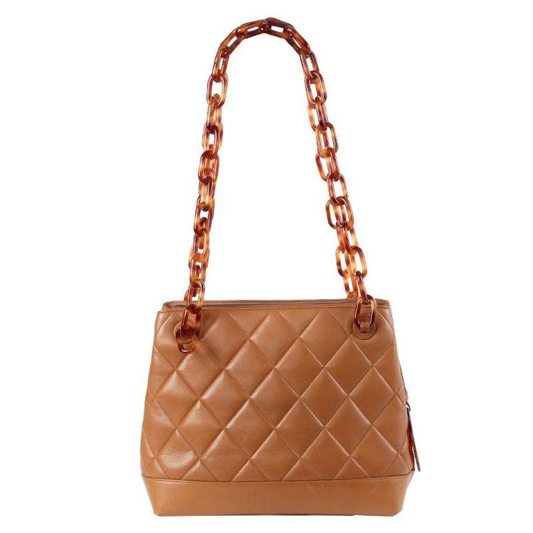 Chanel camel brown quilted leather VINTAGE TORTOISESHELL STRAP Shoulder Bag  at 1stDibs