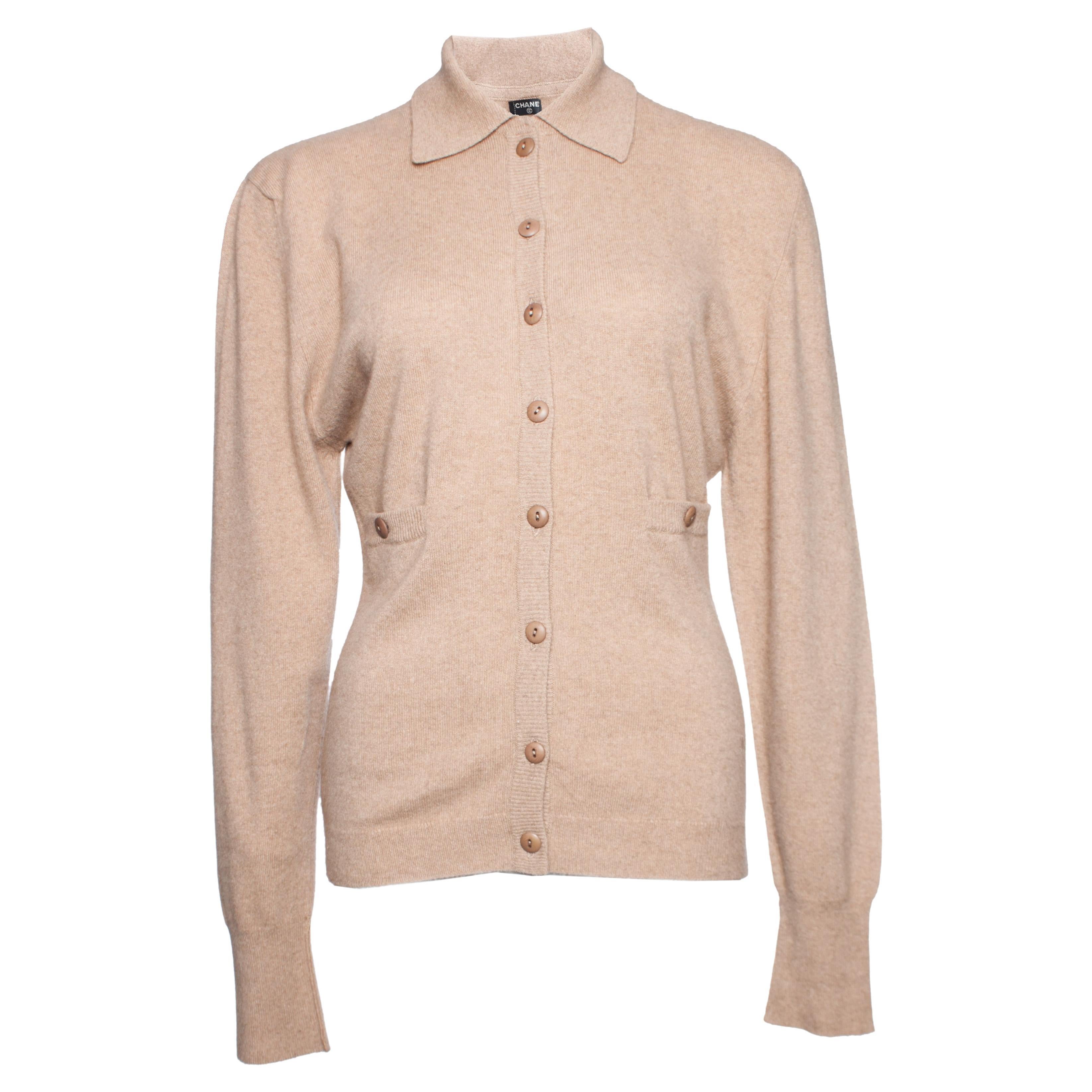 Chanel, camel cashmere cardigan. For Sale