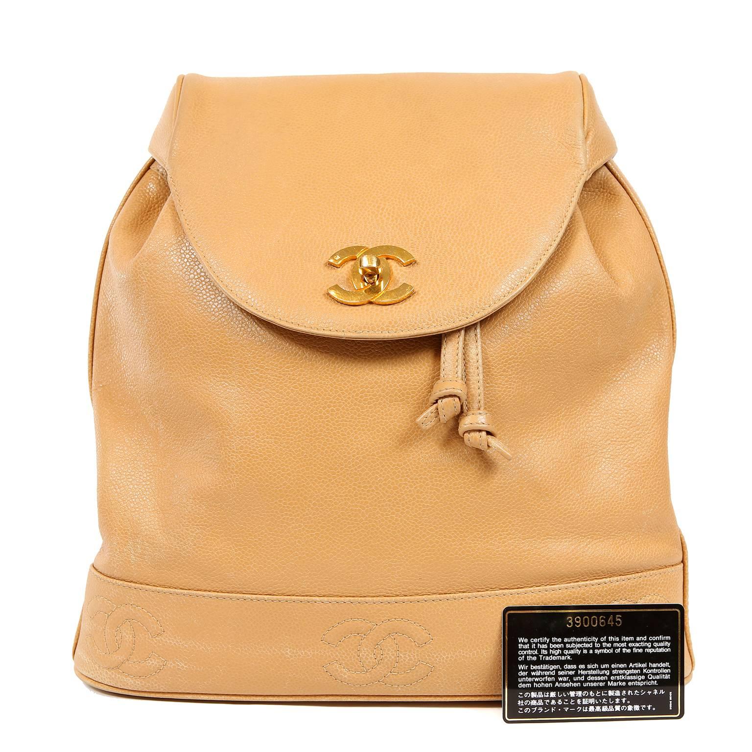 Chanel Camel Caviar Leather Backpack 14