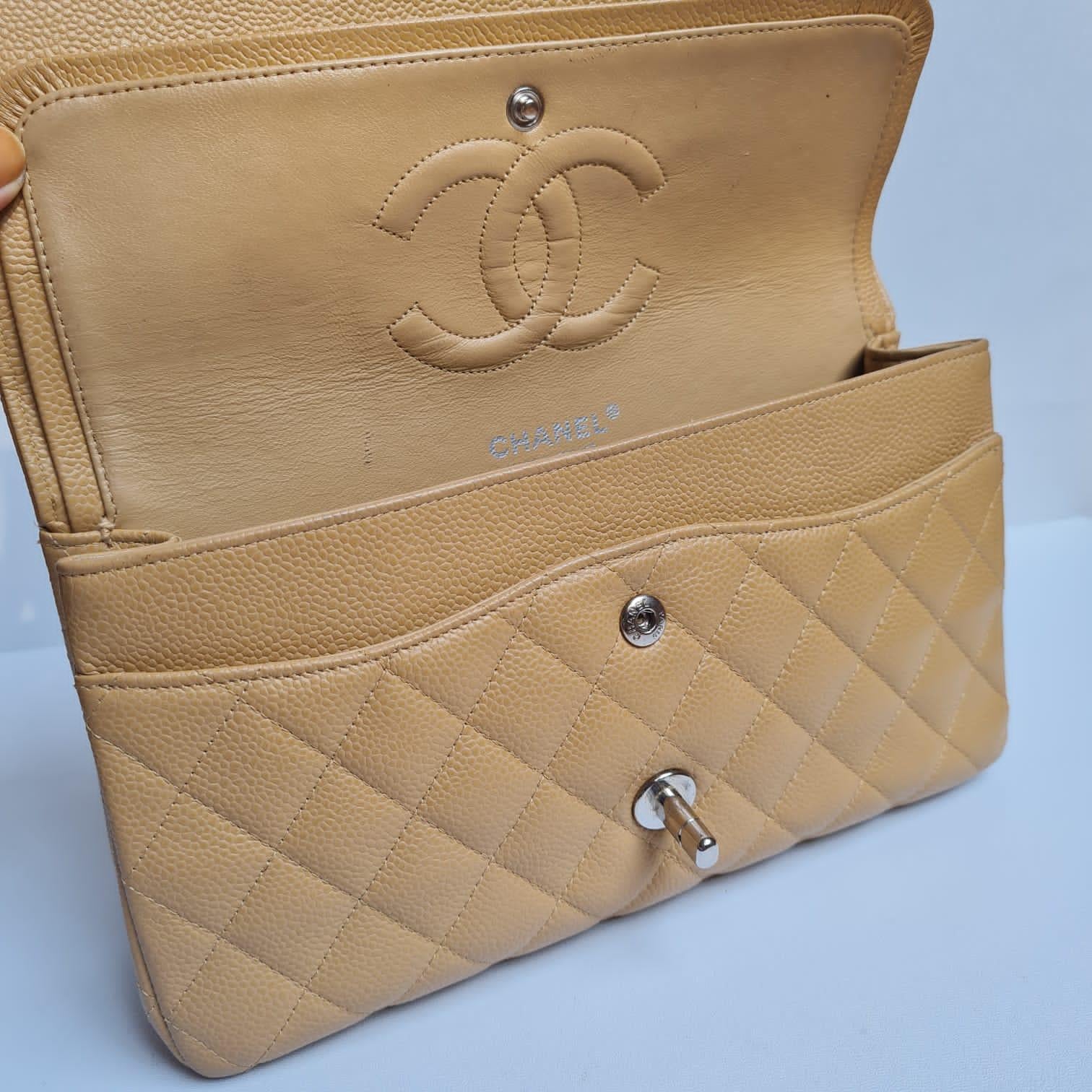 Chanel Camel Caviar Leather Double Flap Bag 11