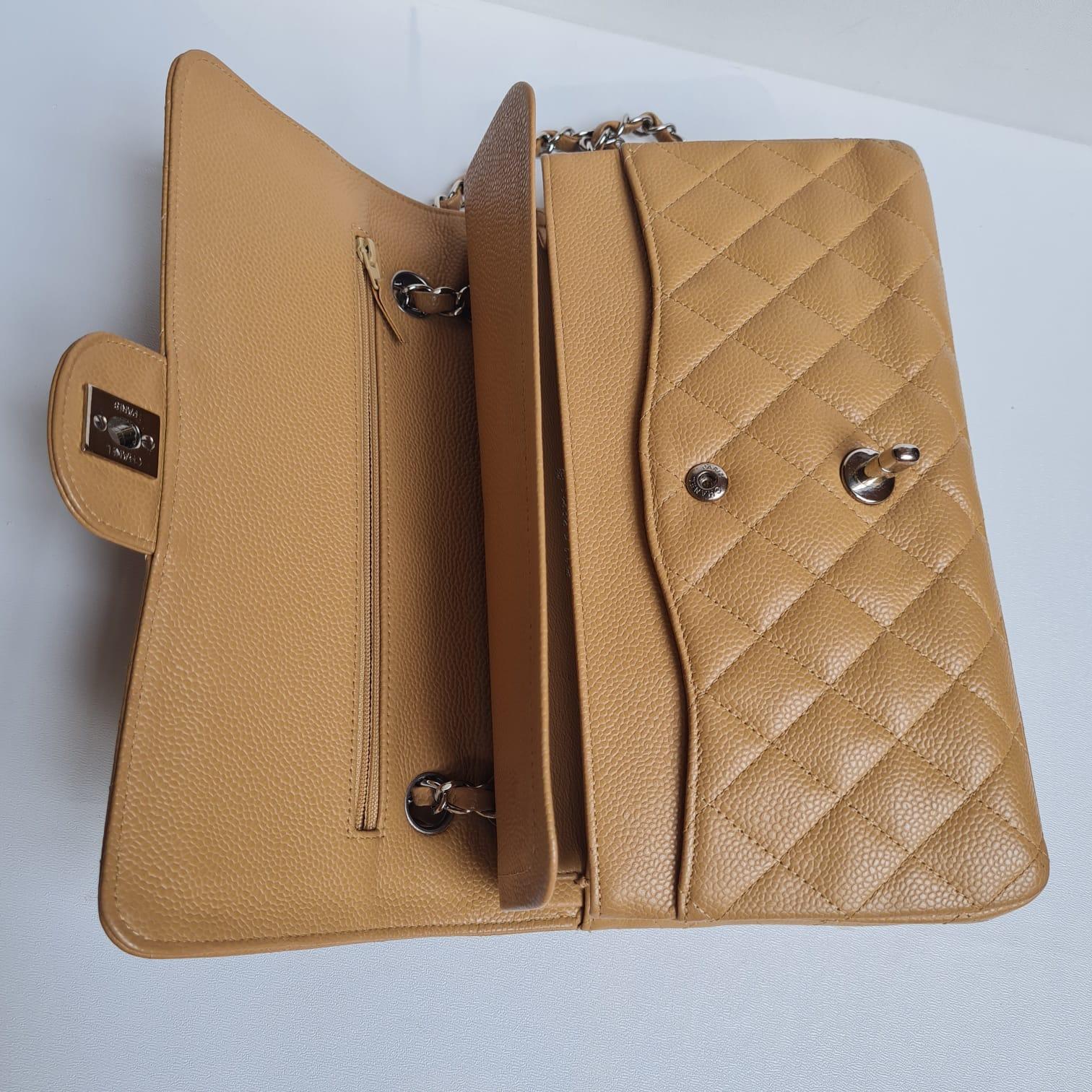 Chanel Camel Caviar Leather Double Flap Bag 12