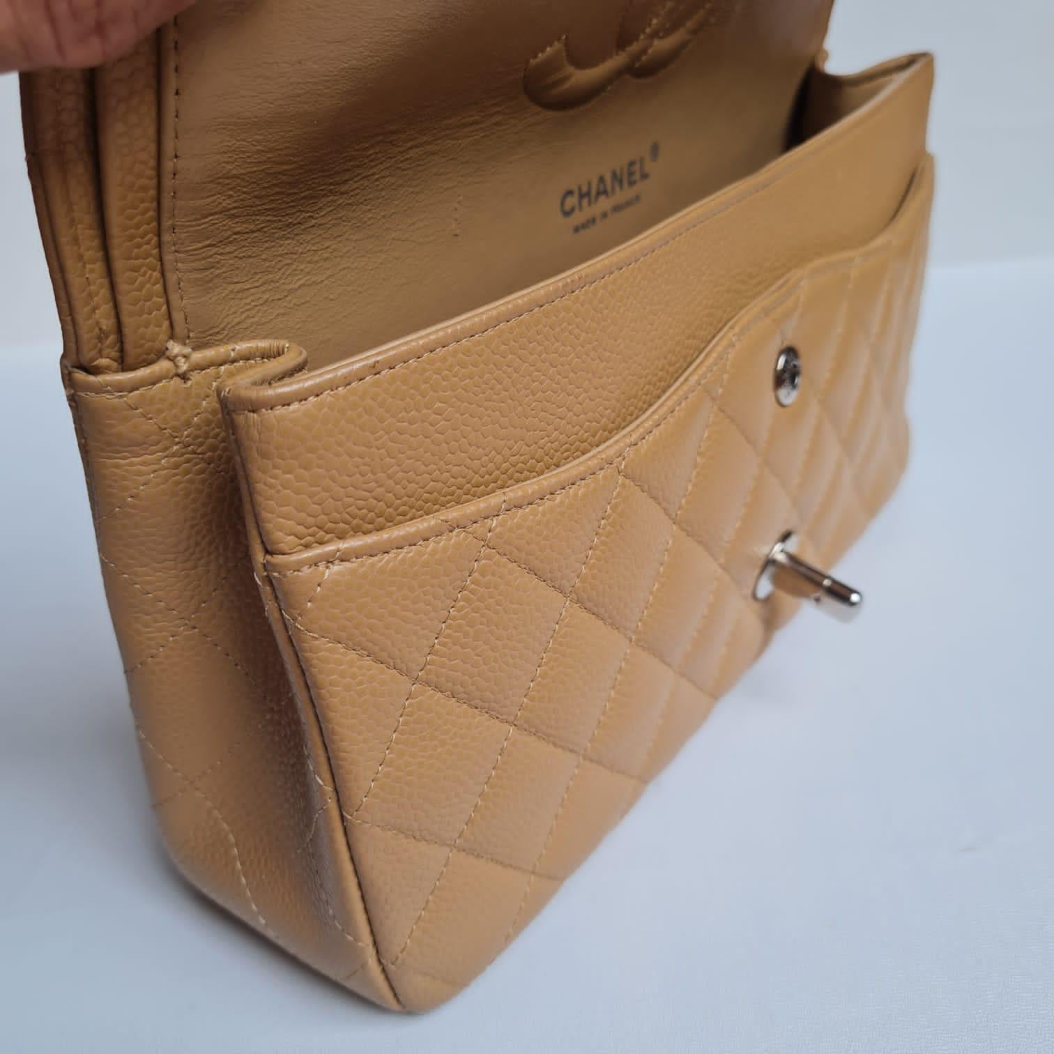 Chanel Camel Caviar Leather Double Flap Bag 13