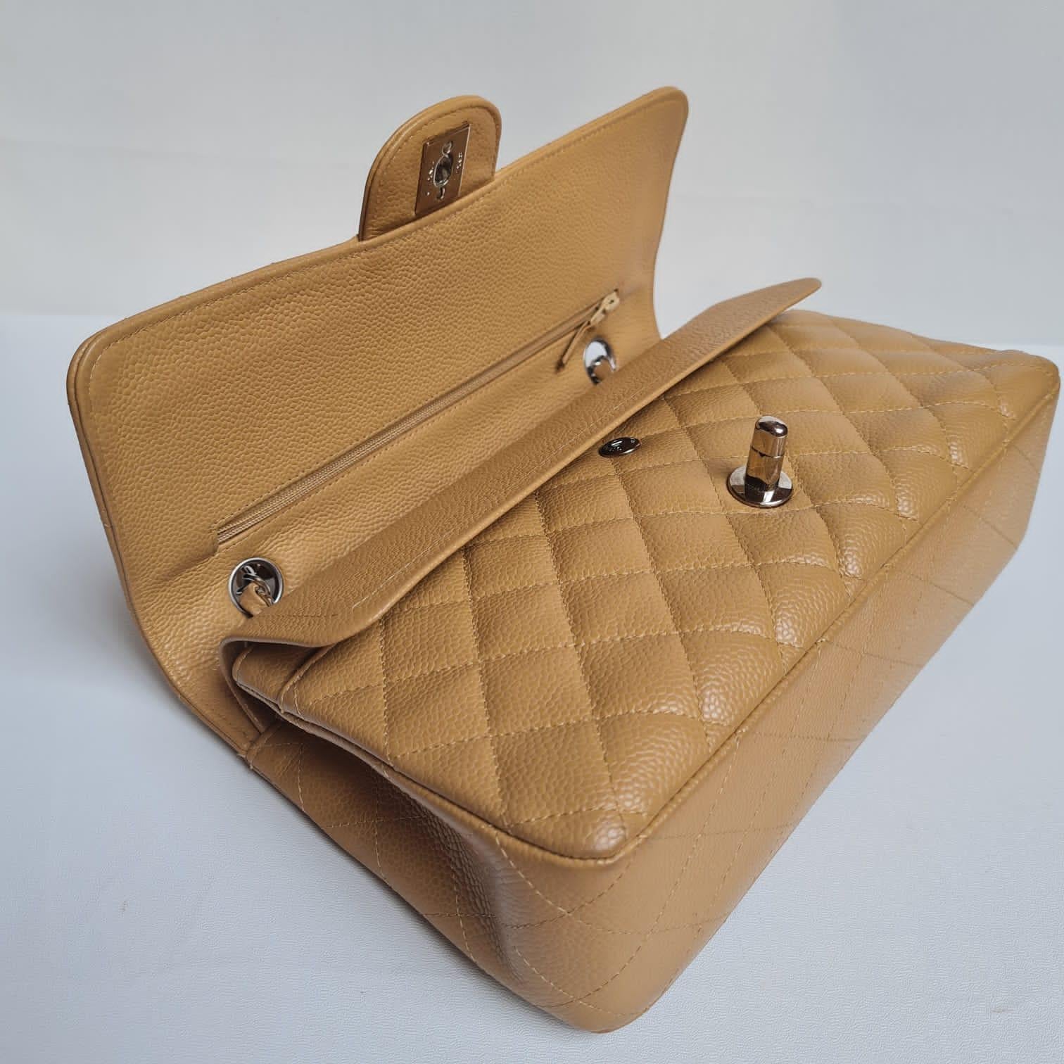 Chanel Camel Caviar Leather Double Flap Bag 14